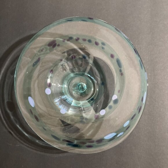 Signed Blown Glass Decorative Bowl With Polka Dot Design - Picture 2 of 6
